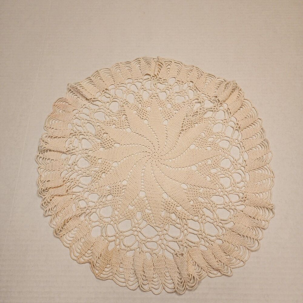 Circular cream vintage handmade doilie ~17.5 inches